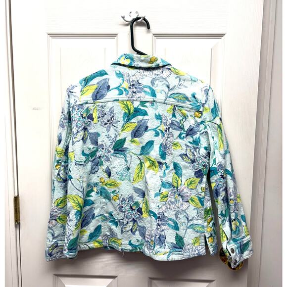Alfred Dunner Pastel Jean Jacket, Light Sequins, Floral Print, Women's Size 12P - Picture 6 of 8